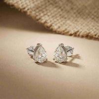 3.5Ct Moissanite Elegant Pear Cut Solitaire Stud Earrings White