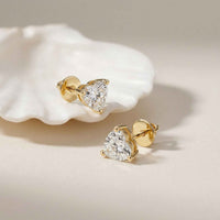 1.5Ct Moissanite Classic Heart Cut Solitaire Stud Earrings Gold