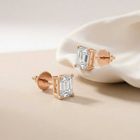 2.5Ct Moissanite Emerald Cut Solitaire Stud Earrings Rose Gold