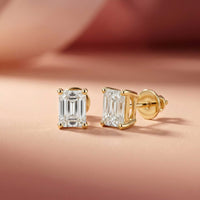 2.5Ct Moissanite Emerald Cut Solitaire Stud Earrings Gold