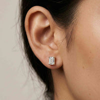 2.5Ct Moissanite Emerald Cut Solitaire Stud Earrings Gold