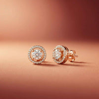 2.52Ct Moissanite Classic Halo Stud Earrings Rose Gold