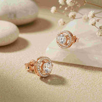 2.52Ct Moissanite Classic Halo Stud Earrings Rose Gold