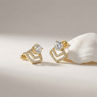 3.41Ct Moissanite Chevron Halo Drop Stud Earrings