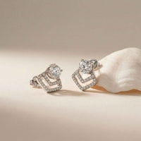3.41Ct Moissanite Chevron Halo Drop Stud Earrings