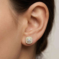 3.89Ct Moissanite Double Halo Cushion Stud Earrings Gold