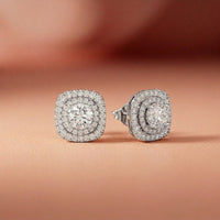 3.89Ct Moissanite Double Halo Cushion Stud Earrings White