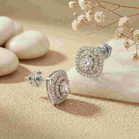 3.89Ct Moissanite Double Halo Cushion Stud Earrings White