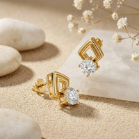 2.5Ct Moissanite Geometric Chevron Drop Stud Earrings Gold