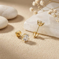 1.22Ct Moissanite Classic Six Prong Stud Earrings Gold