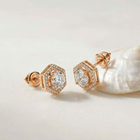 2.98Ct Moissanite Hexagon Halo Stud Earrings Rose Gold