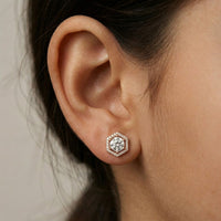 2.98Ct Moissanite Hexagon Halo Stud Earrings Rose Gold
