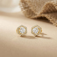 2.98Ct Moissanite Hexagon Halo Stud Earrings Gold