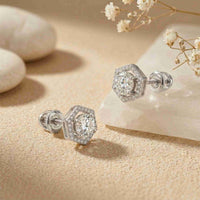2.98Ct Moissanite Hexagon Halo Stud Earrings White