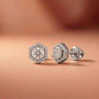2.98Ct Moissanite Hexagon Halo Stud Earrings White