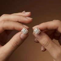 2.9Ct Moissanite Square Halo Stud Earrings