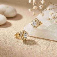2.9Ct Moissanite Square Halo Stud Earrings