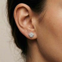 2.9Ct Moissanite Square Halo Stud Earrings