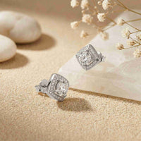 2.9Ct Moissanite Square Halo Stud Earrings