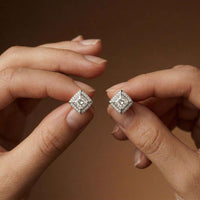 2.9Ct Moissanite Square Halo Stud Earrings