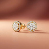 2.90Ct Moissanite Classic Round Halo Stud Earrings