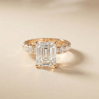 4.76 Ct Emerald Cut Moissanite Pavé Engagement Ring