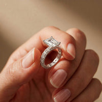4.76 Ct Emerald Cut Moissanite Pavé Engagement Ring