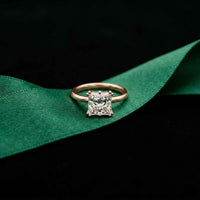 2.05 Ct Princess Moissanite Secret Halo Engagement Ring Rose Gold