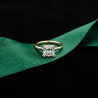2.05 Ct Princess Moissanite Secret Halo Engagement Ring Gold