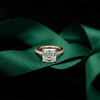 4.58 Ct Asscher Moissanite Petite Hidden Halo Engagement Ring
