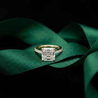 4.58 Ct Asscher Moissanite Petite Hidden Halo Engagement Ring