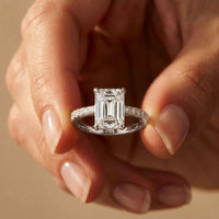 4.59 Ct Emerald Cut Moissanite Petite Engagement Ring