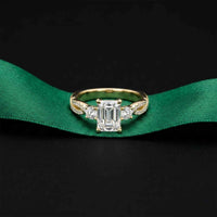 2.78 Ct Emerald Moissanite Pavé Rope Engagement Ring