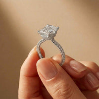 3.76 Ct Radiant Moissanite Pavé Engagement Ring
