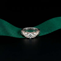 0.76 Ct Round Moissanite Three Stone Promise Ring