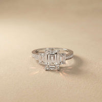 2.27 Ct Emerald Moissanite Classic Trio Ring for Women