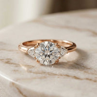 2.40 Ct Round Moissanite Classic Trio Ring for Women Rose Gold