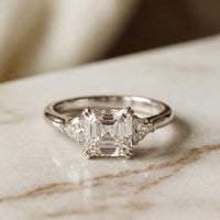 2.40 Ct Asscher Moissanite Classic Trio Ring for Women White