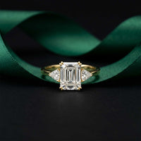 2.40 Ct Emerald & Trillion Moissanite Classic Trio Ring Gold