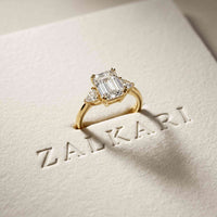2.40 Ct Emerald & Trillion Moissanite Classic Trio Ring Gold