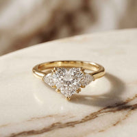 2.40 Ct Heart & Trillion Moissanite Promise Trilogy Ring for Women Gold
