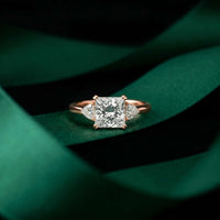 2.40 Ct Princess Cut Moissanite Trio Solitaire Ring Rose Gold