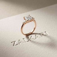 2.40 Ct Princess Cut Moissanite Trio Solitaire Ring Rose Gold