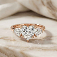 2.3 Ct Heart Cut Moissanite Trilogy Ring for Women