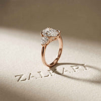 2.3 Ct Pear Cut Moissanite Solitaire Three Stone Ring