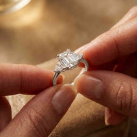 2.3 Ct Radiant & Trillion Moissanite Three Stone Elegance Ring