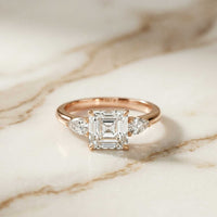 2.25 Ct Asscher & Pear Moissanite Trio Ring