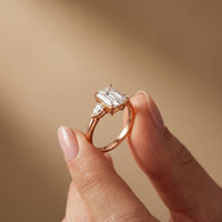2.25 Ct Emerald & Pear Moissanite Trio Solitaire Ring