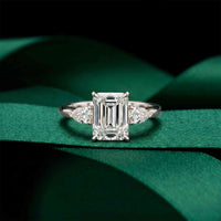 2.25 Ct Emerald & Pear Moissanite Trio Solitaire Ring