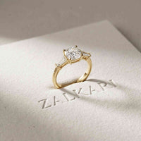1.90 Ct Cushion & Baguette Moissanite Balanced Elegance Engagement Ring Gold
